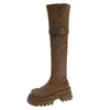 Botas Altas Plegables de Dos Vías con Suela Gruesa para Mujer 2026 Otoño/Invierno Nuevo Estilo Hebilla Tacón Grueso Hasta la Rodilla Botas de Montar