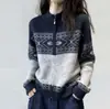 Casaco Suéter Fair Isle para Mulheres, Novo Estilo Outono e Inverno, Cardigan Jacquard de Tricô Color Block Casual Solto, Blusa Base
