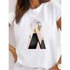 Camiseta de Talla Grande con Nuevo Patrón Geométrico Europeo y Americano Estampada Una Pieza Camiseta Base Casual con Letras Manga Corta para Mujer