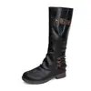 Botas de caballero de tubo largo con tacón cuadrado, nuevas de otoño e invierno para mujer, de talla grande para comercio transfronterizo, cremallera lateral con hebilla de cinturón, botas de tubo alto, botas de cuero para mujer