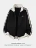 Chamarra de color bloque estilo universitario Hanlu con cuello alto para hombre, cárdigan deportivo casual de moda otoñal, sudadera para pareja