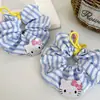Lindo Scrunchie de Gato Kt con Lazo, Goma para el Cabello, Anillo Grande Rayado Azul Refrescante para el Pelo, Banda para Moño