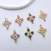 Colgante Flor de Cuatro Pétalos Cuadrada de Circonita Chapada en Oro de Alta Retención de Color Accesorios de Joyería con Borla para Pendientes de Pasador de Pelo Hechos a Mano