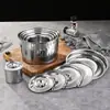 Pote de Condimentos de Aço Inoxidável 201 com Tampa, Pote de Condimentos Redondo Doméstico, Recipiente de Sabores de Aço Inoxidável, Tigela de Condimentos, Grande Capacidade Atacado