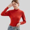 Camiseta Base Cuello Medio Alto Mujer 2024 Otoño e Invierno Nueva Moda Ajustada Color Sólido Manga Larga Ropa Interior Térmica Gruesa