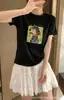 Camiseta de Algodón Acanalado para Mujer, Estampado Directo Digital, Mangas Enrolladas, Top de Manga Corta Ajustado, Segunda Remesa de Verano, Directo de la Fábrica Fuente