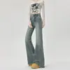 Estilo Nuevo de Otoño, Forma de Cuerpo de Pera Azul, Tallas Grandes, Jeans Acampanados para Mujer, de Cintura Alta, Adelgazantes, con Bordes Deshilachados
