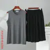 Conjunto de Chaleco de Modal, Algodón y Seda, Pantalones de Cinco Puntos para Hombre, Verano, Holgado, Tallas Grandes, Ropa de Casa, Se Puede Usar Afuera, Conjunto de Dos Piezas