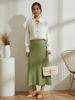 (Autorización) Falda de Punto Verde Sencilla para Mujer, Nuevo Estilo de Invierno, Suave y Elegante, Corte Ajustado, Cintura Alta, Longitud Media