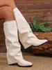 2025 Nuevas Botas de Moda con Tacón Alto Plisadas Transfronterizas Tacón Grueso Talla Grande Estilo Británico Botas de Pierna Larga para Mujer Wish