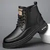 Botas Martin Transfronteiriças da Amazon Botas Masculinas de Cano Alto Estilo Britânico Cano Médio Sapatos de Couro Botas Masculinas de Inverno com Solado Grosso Biqueira Grande Botas de Trabalho