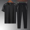 Papá ropa de verano traje de seda de hielo camiseta de manga corta para mediana edad pantalones de hombre camisa de media manga para mediana edad y ancianos traje de dos piezas deportivo casual