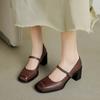 Zapatos Mary Jane de Piel de Vaca Suave Texturizada Retro Simple Primavera 2025 Tacón Alto Grueso Punta Cuadrada Cuero Genuino Zapatos de Una Capa para Mujer