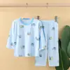 Pijama de Verano Fino Tencel Modal Lyocell para Niños y Niñas Manga Larga Media Ropa de Aire Acondicionado Ropa de Casa
