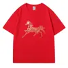 Camiseta Cavalo do Zodíaco 2026 Ano Novo Manga Curta Masculina e Feminina Reunião Anual da Empresa Ano Novo Chinês Roupa Vermelha 12