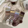 Calcetines retro de estilo coreano con temática de bosque, de colores combinados y a rayas, de longitud hasta la mitad de la pantorrilla para mujer, transpirables para otoño e invierno, adecuados para zapatos Birkenstock, calcetines apilados de doble costura