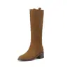 Botas de caballero elegantes de punta redonda con tacón grueso adelgazantes, 5.5CM, nueva colección otoño 2024, botas largas cómodas y versátiles