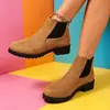 E-commerce Transfronteiriço 2026 Outono/Inverno Novidades Botas Chelsea Femininas Bico Redondo Camurça Faixa Elástica Salto Grosso Solado Grosso Sapatos Cor Sólida Botas de Cano Curto
