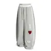 Pantalones de Pierna Ancha Rayados con Bordado de Corazón Estilo Retro Americano para Mujer, Pantalones Casuales Rectos Sueltos Nuevos de Largo Completo para Primavera y Otoño