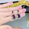 Pendientes de aro abierto con colgante de amatista dorada de dos colores con diamantes morados engastados en oro artesanal italiano vintage al por mayor