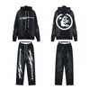 Ropa Cruzada NFC Europea y Americana Hellstar Hellstar Sudadera con Capucha Retro de Felpa Lavada Desgastada Traje para Hombre