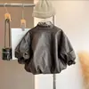 Traje de primavera y otoño para niños, elegante y moderno, camisa floral estilo coreano y chaqueta de cuero de motociclista para niños y niñas