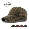Nueva gorra de béisbol a cuadros estilo retro americano con costuras de rombos para hombre y mujer, desgastada con bordes deshilachados, da una apariencia de cara pequeña y un aspecto desgastado