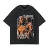 Camiseta estampada de doble hilo estilo americano con lavado vintage para hombre y mujer, estilo hip-hop de verano, estilo callejero, holgada, de manga corta para parejas