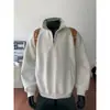 Sudadera con Media Cremallera y Cuello Alto Estilo Retro Americano Peso Pesado Holgada Top para Pareja Manga Larga para Hombre Color Sólido Ropa Deportiva Moderna