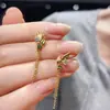 Pendientes de Borla Vintage Yanliu Nongqing Incrustados con Circonita Color Oro Imitación Joyería Estilo Chino Pendientes Estilo Artístico