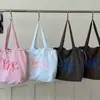 Bolsa Tote com Cordão Estilo Coreano Cor Sólida Estampa de Letras Transfronteiriça Bolsa Pequena de Lona Fresca Feminina Grande Capacidade para o Dia a Dia Bolsa de Ombro Único