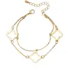 Elegante, Moderno y Exquisito Conjunto de Collar y Pulsera de Flor de Cuatro Hojas de Doble Capa, Joyería de Trébol Hueco, Joyería para el Uso Diario de Mujer