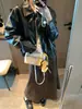 Saia Midi Moqie Elegante de Corte Solto com Estampa de Leopardo da Moda, Cintura Alta, Modeladora, Franzido Leve, Cauda de Peixe MQ2003