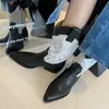 Botas vaqueras puntiagudas con bordado y combinación de colores nuevos Otoño e Invierno 2024, Botines de tacón grueso y medio, estilo británico, con boca en V para mujer
