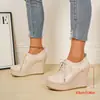 Nuevas botas Martin de plataforma con tacón alto de cuña y punta redonda con cordones para otoño e invierno para mujer, tallas 32-43