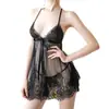 Nova Lingerie Sexy Camisola de Renda com Cílios Camisola de Noite Pijama Sexy Transparente Fivela Frontal Costas Abertas Sedutor Conjunto