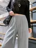 Pantalones de arroz glutinoso grises para mujer 2026 nueva temporada otoño e invierno más terciopelo estilo perezoso suelto cintura alta caída casual pierna ancha