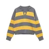 Estilo Europeo y Americano Transfronterizo Z Nueva Moda Elegante Ropa para Mujer al por Mayor Camisa Polo de Punto Rayada de Manga Larga 5536012