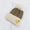 Inverno das crianças quente chapéu de lã única bola etiquetando contraste cor malha chapéu meninos e meninas bebê protetor de orelha chapéu pullover forrado de lã