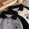 Suéter de Manga Larga POLO Nuevo de Primavera y Otoño Guapo Sencillo Costuras Moderno para Niños Estilo Occidental Top Suéter para Niños Hombres