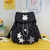Mochila con Cierre de Cordón y Solapa de Puntos Azul Leche y Conejo, Fresca y Suave para el Verano, Mochila Pequeña con Estilo Universitario Femenino