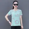 Verano Nuevo Seda de Hielo Secado Rápido Transpirable Estampado Mujer Manga Corta Casual Moda Clásico Cuello Redondo Multicolor Opcional