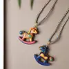 Colgante para Teléfono de Caballo del Zodiaco Pintado en Madera de Ébano, Talla de Caballo de Madera, Llavero de Caballo Mecedora, Colgante para Bolso, Artesanía de Madera