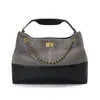 Bolso Tote Personalizado de Cuero Nobuk, Bolso de Cuero Genuino para Mujer, Bolso de Hombro Acolchado con Cadena, Bolso Cubo de Piel de Vaca en Color Contrastante, Procesamiento OEM