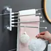 Toallero Giratorio de Múltiples Barras Colgador de Acero Inoxidable sin Taladro para Baño Artefacto Plegable Estante de Almacenamiento Multifuncional para Baño