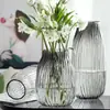 Florero de cristal gris transparente con boca de onda creativa estilo europeo flor de loto bambú rico florero arreglo floral para el hogar