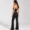 Nuevo conjunto de yoga de encaje con bloques de color para mujer, traje de entrenamiento de Pilates con sensación de piel nude, top de yoga fitness con cuello halter