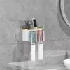 Suporte de Escova de Dentes de Parede Banheiro Sem Furos Porta-Armazenamento de Pasta de Dente e Escova de Dentes Conjunto de Copo de Escova de Dentes Transparente