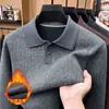 Tongxiang Puyuan Suéter Masculino com Veludo Grosso Espesso Gola Outono Inverno Estilo Casual Negócios Camada Base Tricô Roupa de Pai
