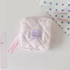 Bolsa de Maquiagem Quadrada Acolchoada de Algodão Estilo Coreano com Estampa Floral para Meninas, Bolsa Organizadora para Batom e Cabo de Dados, Porta-Moedas Portátil para Estudantes